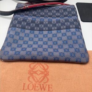 Loewe Anagram Canvas Crossbody Bag Blue Leather Trim